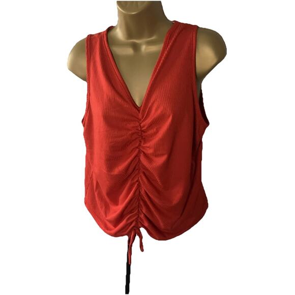 ❤️🔥 Y2K Rainbow Rouched Ribbed Crop Tank – Red – 1X - Picture 2 of 5